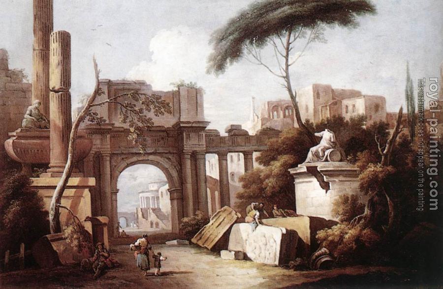 Giuseppe Zais : Ancient Ruins with a Great Arch and a Column